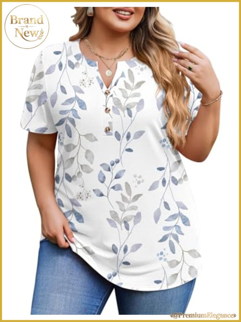 Plus Size V-Neck Button Down Tunic Top Short Sleeve Women's Dressy Blouse